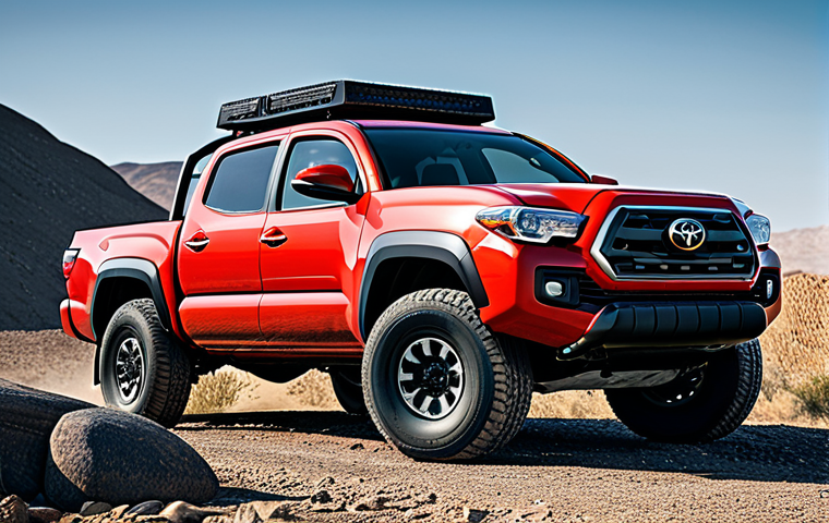 **
A robust and muscular Toyota Tacoma, fully clothed, appropriate attire, designed for off-roading with high ground clearance, driving on a rough, rocky terrain. Safe for work, perfect anatomy, natural proportions, professional, family-friendly.
**