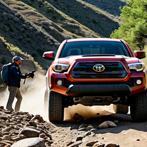**

A professional photographer capturing a Toyota Tacoma navigating a rocky off-road trail, fully clothed, appropriate attire, safe for work, perfect anatomy, natural proportions, professional photography, high quality, daylight.

**
