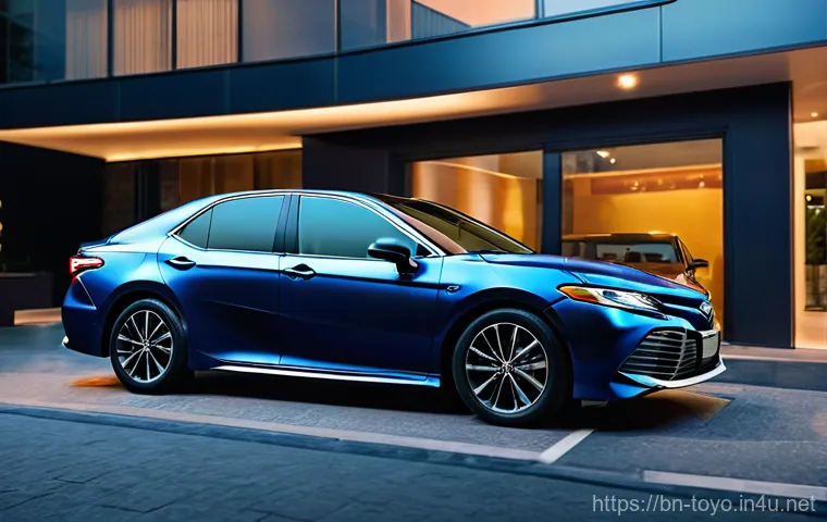 토요타 캠리의 중고차 시세 - **Prompt:** A well-maintained, mid-2010s (e.g., 2012-2015 model) Toyota Camry, gleaming faintly unde...