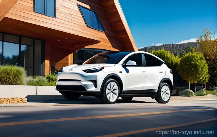 토요타 라브4 하이브리드와 테슬라 모델 Y 비교 - **Prompt: Futuristic Urban Drive with Tesla Model Y**
    A dynamic, sleek image of a metallic grey ...