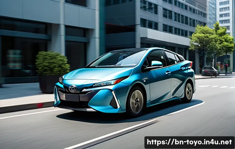 토요타 프리우스 프라임과 현대 아이오닉 비교 - **Prompt:** A sleek, modern Toyota Prius Prime, with its distinct aerodynamic design, smoothly navig...