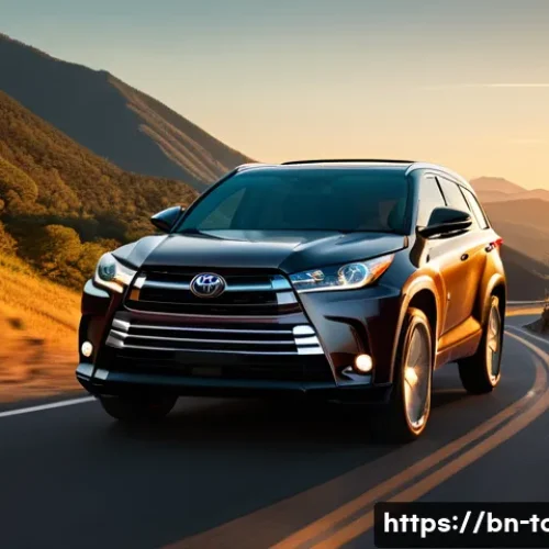 Home 30 토요타 하이랜더의 장거리 주행 성능 - A sleek Toyota Highlander driving smoothly on a winding mountain road during sunset, showcasing its ...